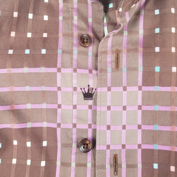 Bertino Brown Pink Blue Button Down Men's Shirt  Size Medium - Picture 6 of 7